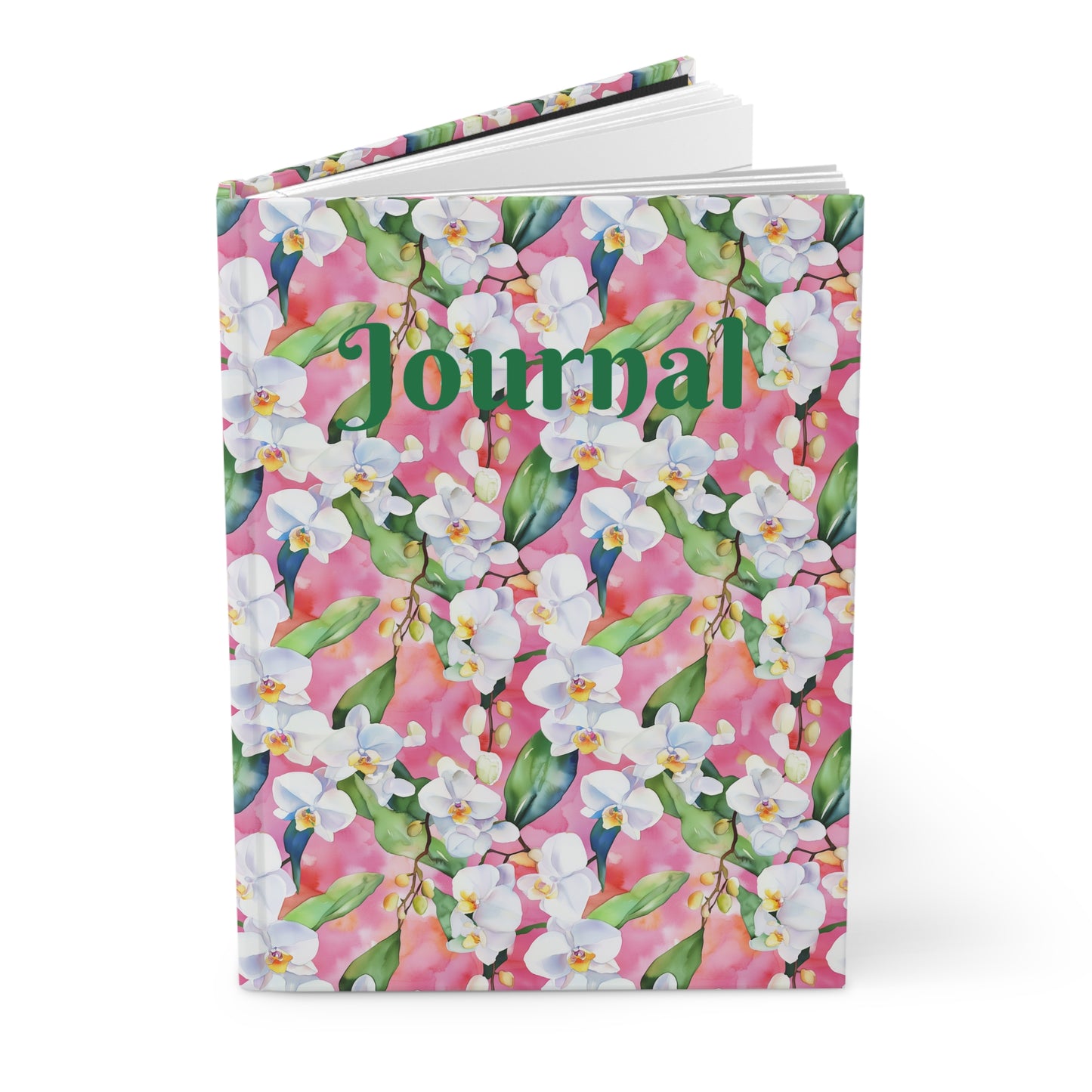 Hardcover Journal - White Orchids On Pink Watercolor