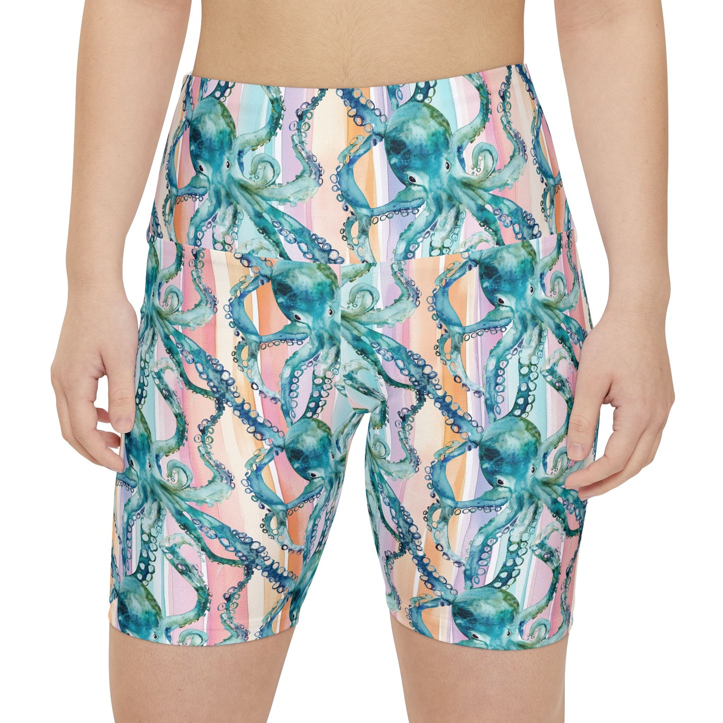 Athletic Shorts - A Tangle Of Octopus On Pastel Stripes