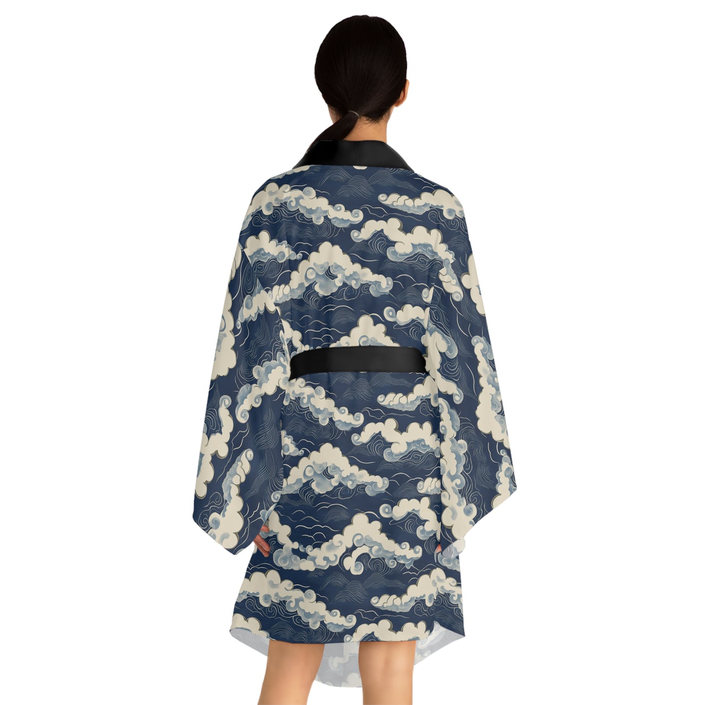 Kimono Robe - Japanese Cloud Art in Navy and Cream