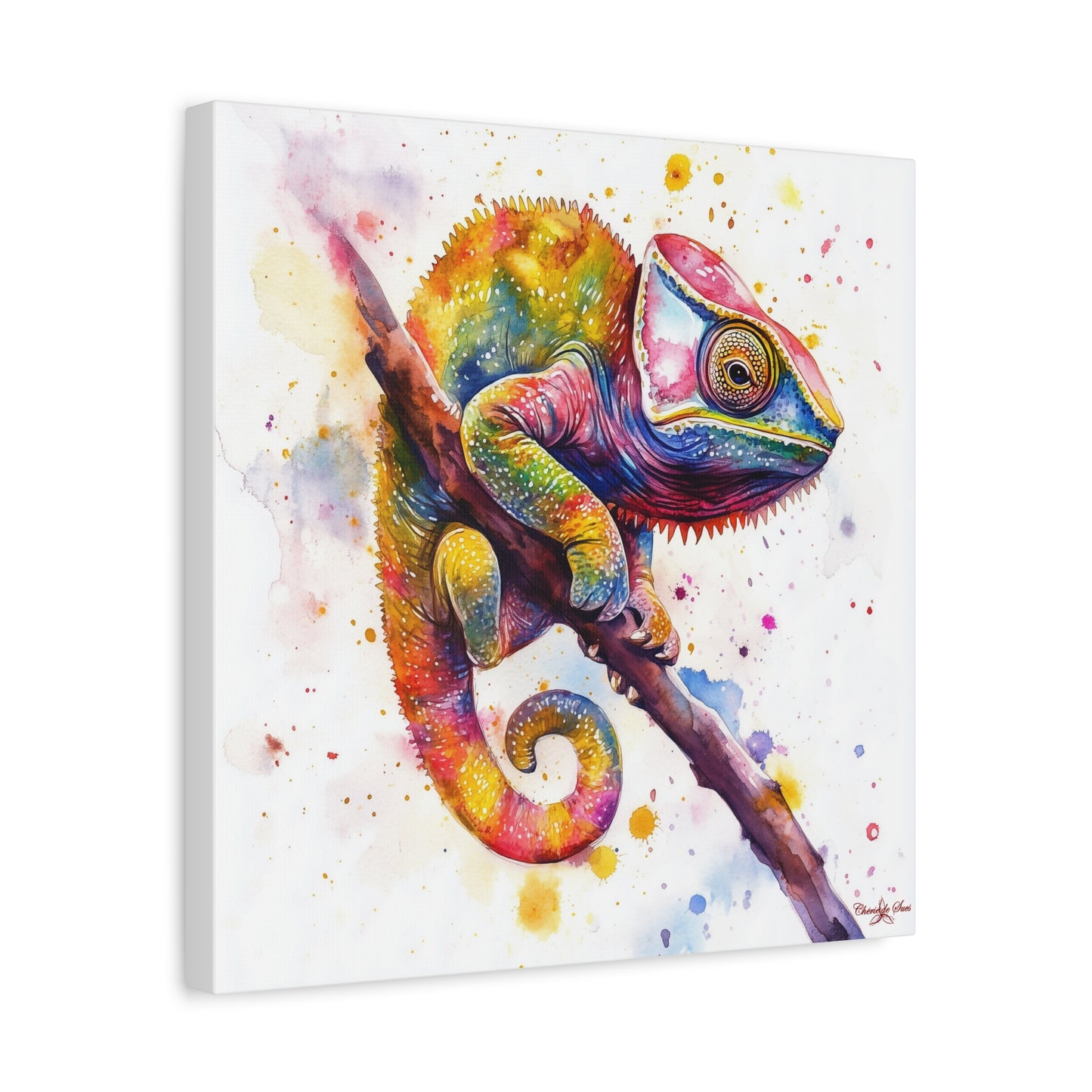 Canvas Art - Colorful Chameleon Watercolor Wall Decor