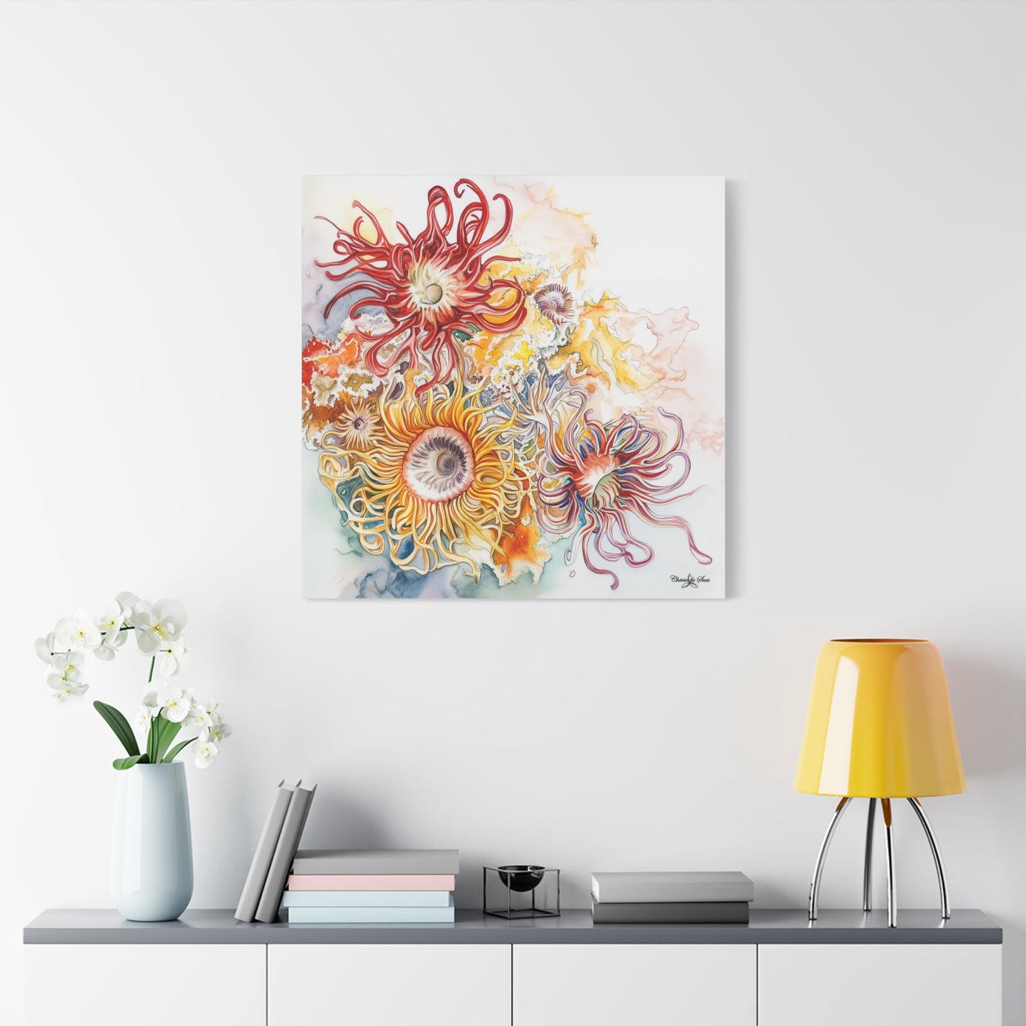 Canvas Art - Ocean Sea Anemones Watercolor
