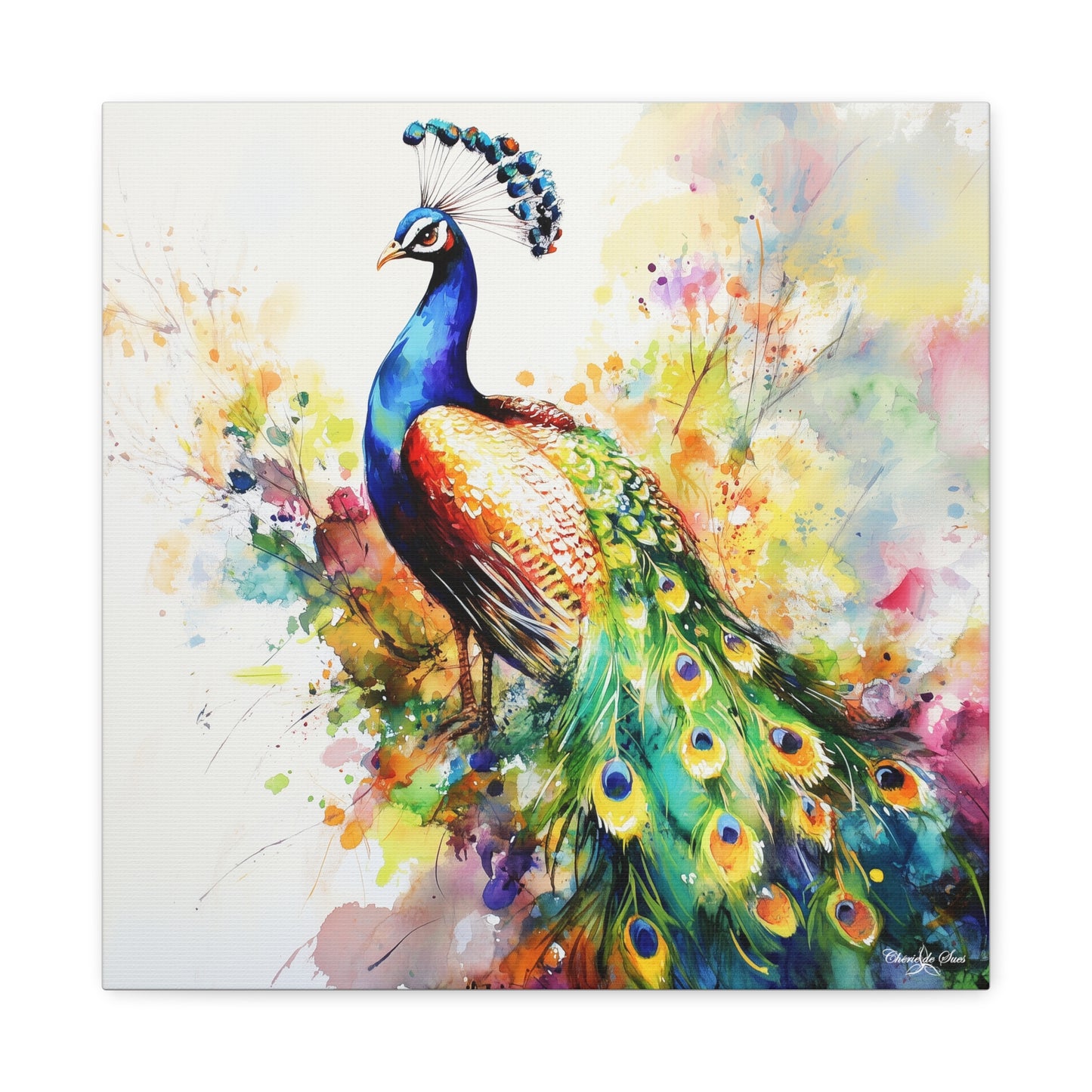 Canvas Art - Elegant Peacock With Colorful Flowing Train Feathers