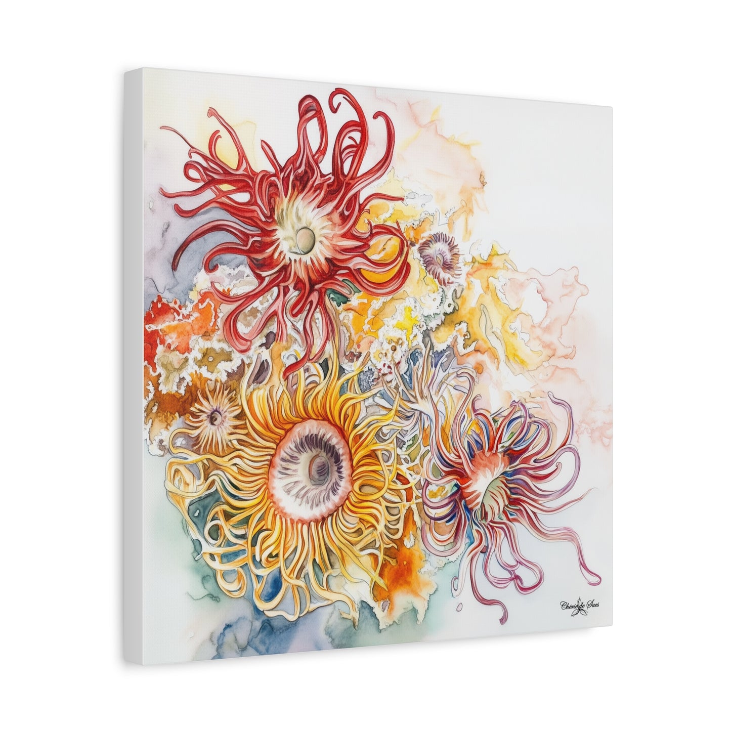 Canvas Art - Ocean Sea Anemones Watercolor