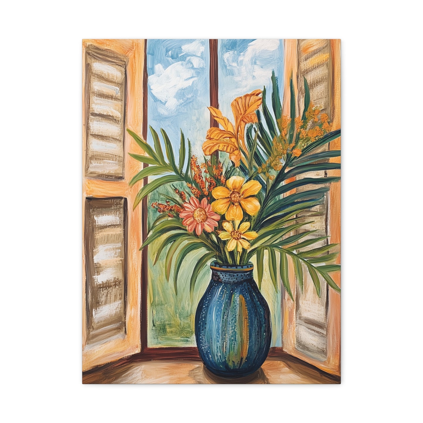 Canvas Art - Tropical Island Window Floral Bouquet