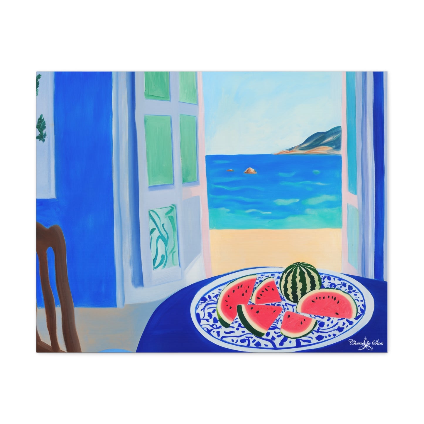 Canvas Print - Watermelon Slices On Seaside Cafe Table Coastal Wall Art