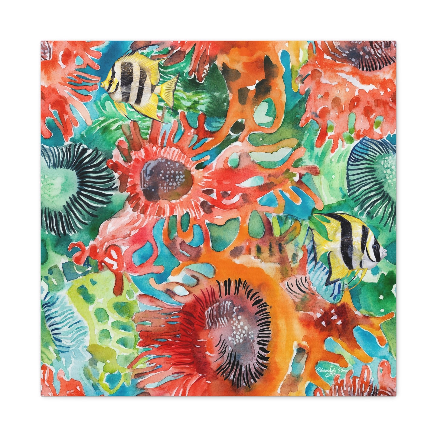 Canvas Art - Vibrant Coral Reef Sea Anemones And Angel Fish