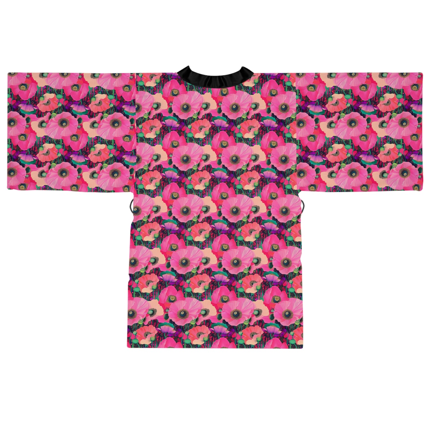 Kimono Robe - Fuchsia Pink Field Of Poppies
