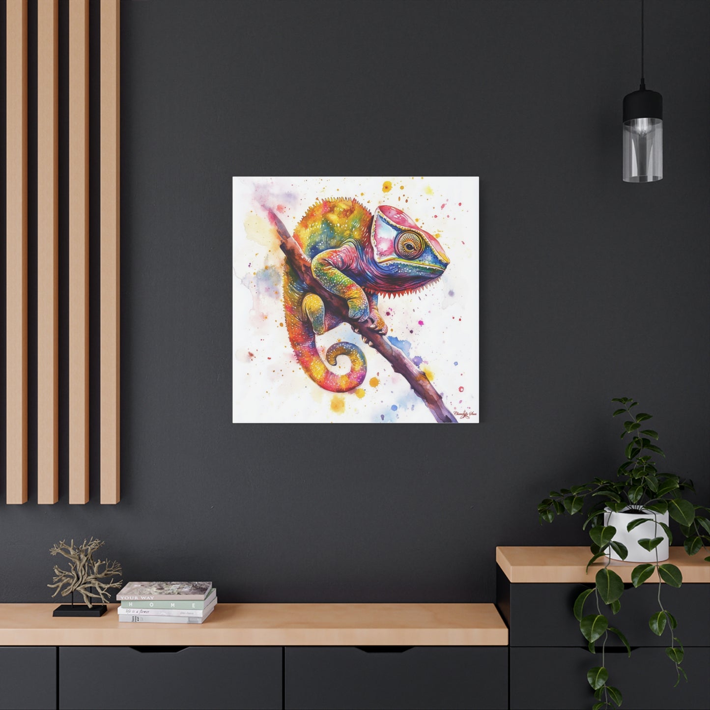 Canvas Art - Colorful Chameleon Watercolor Wall Decor