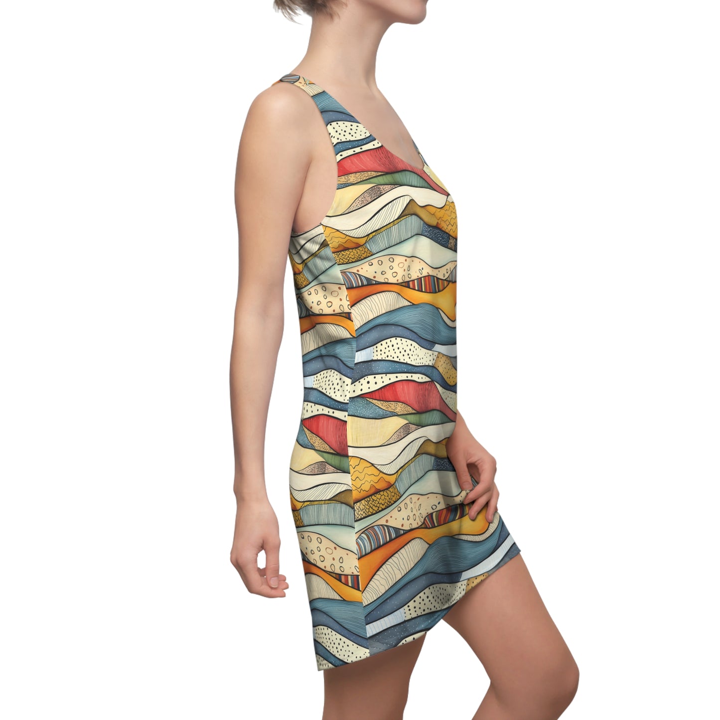 Racerback Dress - Bohemian Colorful And Decorative Wavy Hills