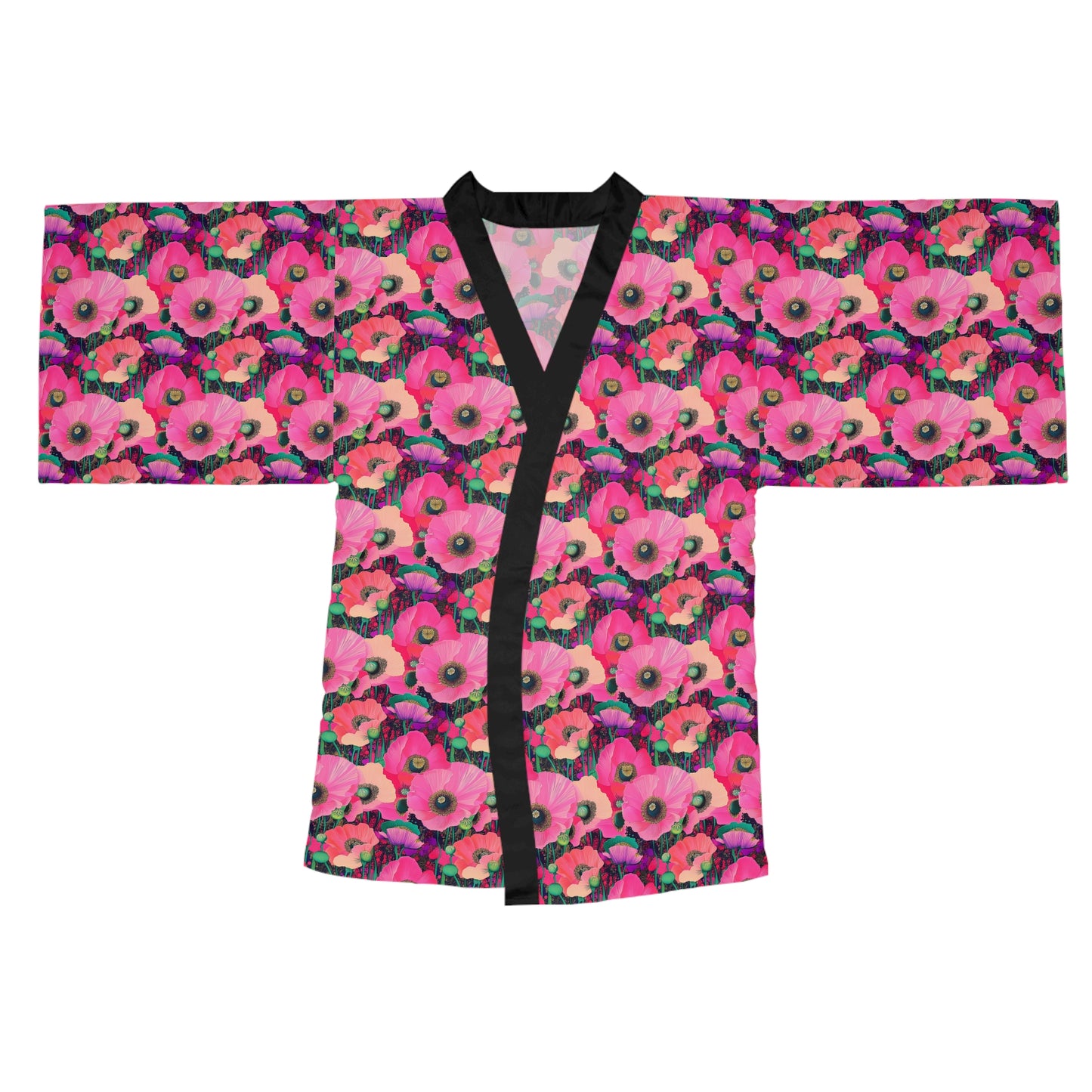 Kimono Robe - Fuchsia Pink Field Of Poppies