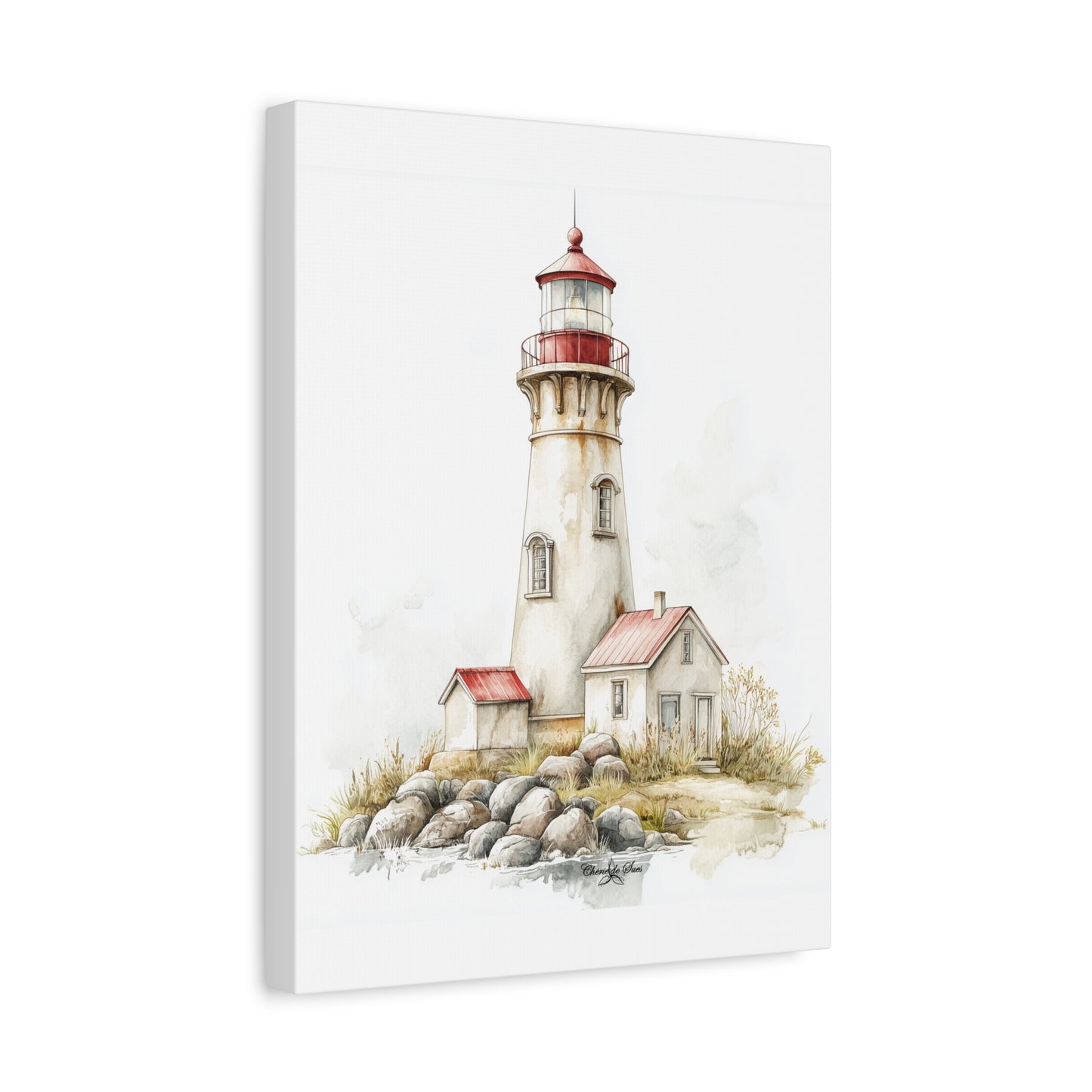 Canvas Art - Shoreline Lighthouse With Red Roof