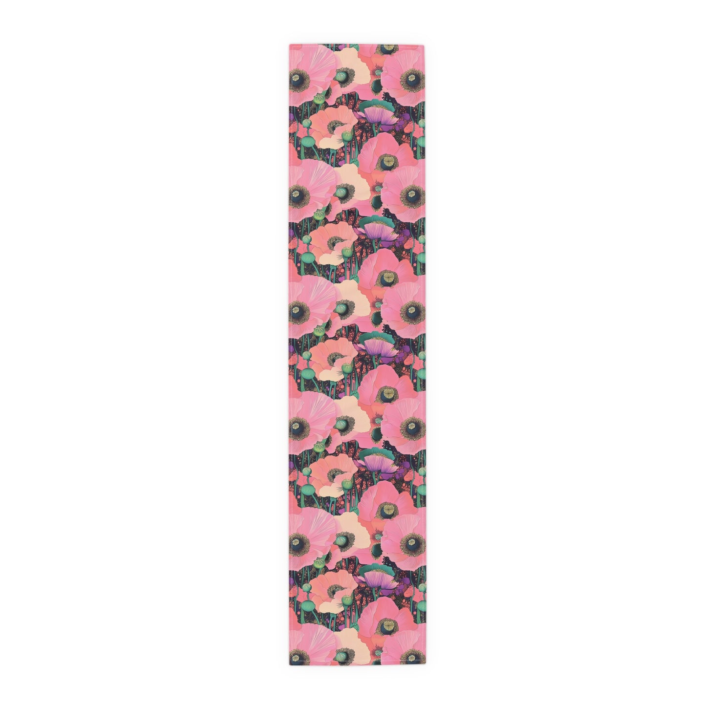 Table Runner - Elegant Pink Poppy Floral On Fresh Cotton