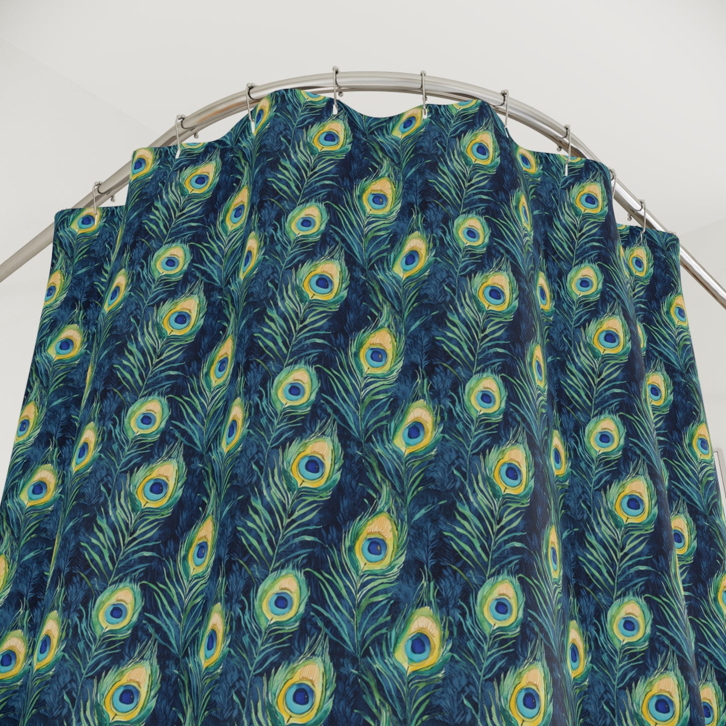 Shower Curtains - Peacock Feathers In Navy, Aqua And Gold
