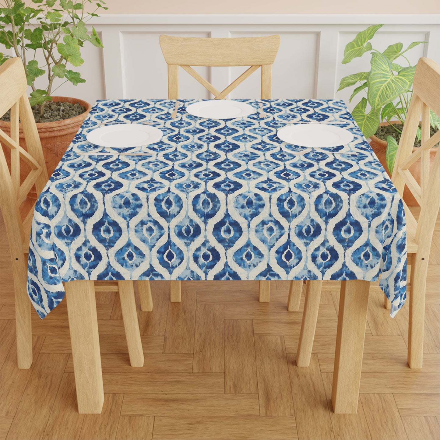 Square Tablecloth - Blue And White Diamond Ikat
