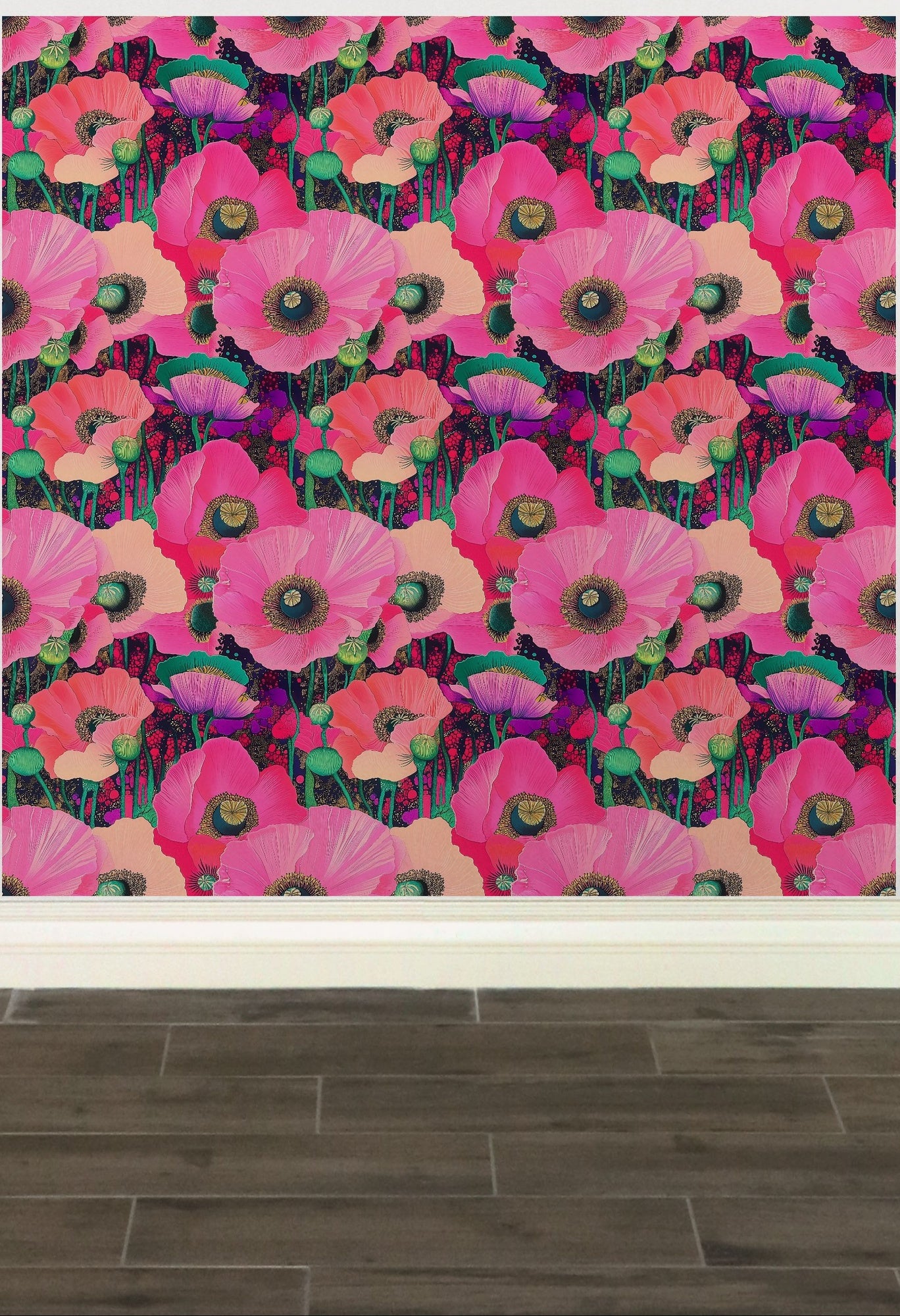 Fuchsia Poppies Watercolor Wallpaper