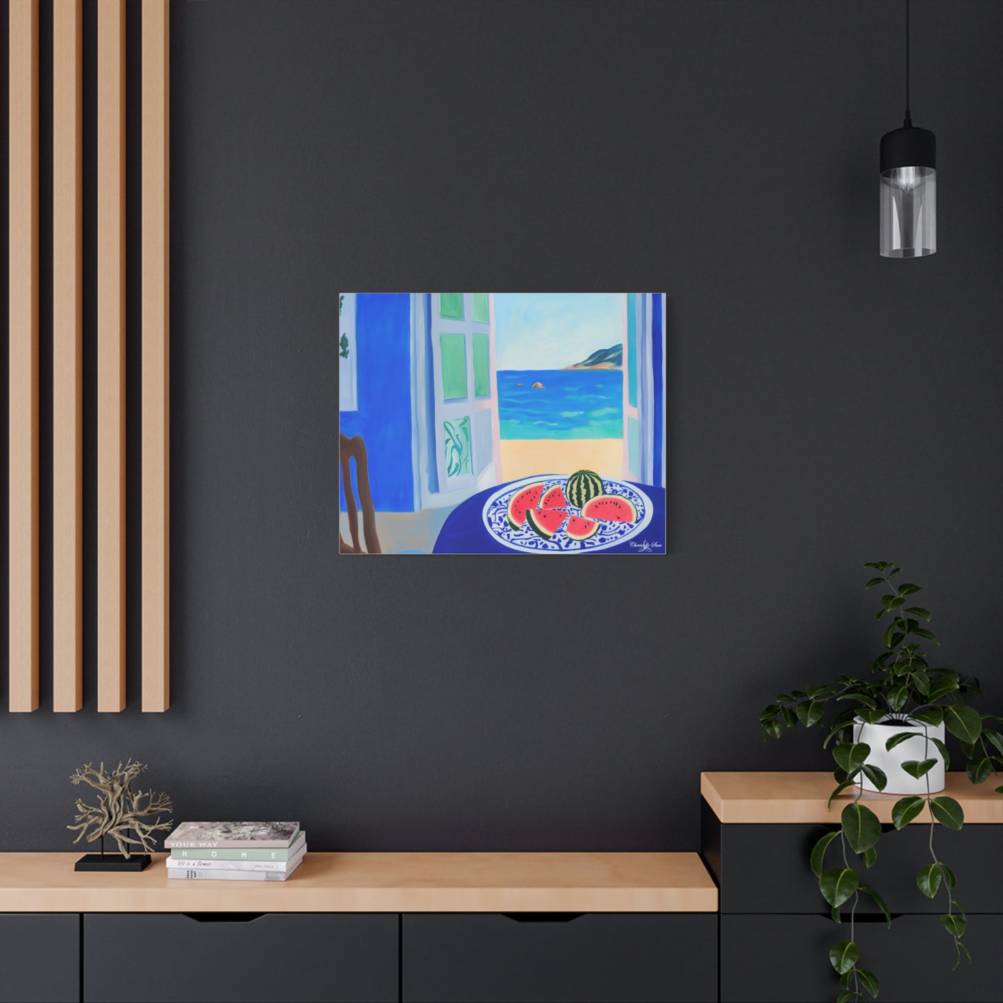 Canvas Print - Watermelon Slices On Seaside Cafe Table Coastal Wall Art