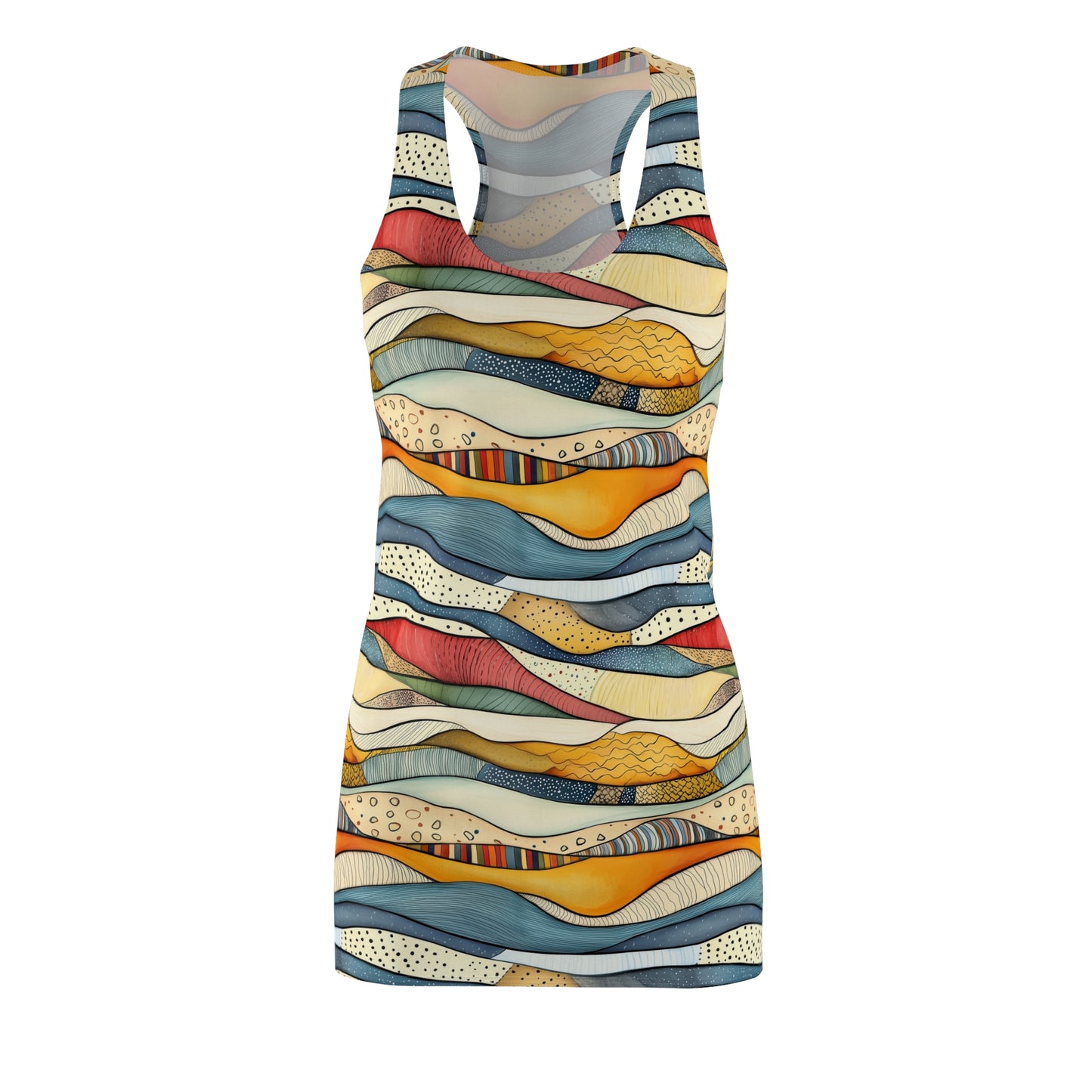 Racerback Dress - Bohemian Colorful And Decorative Wavy Hills