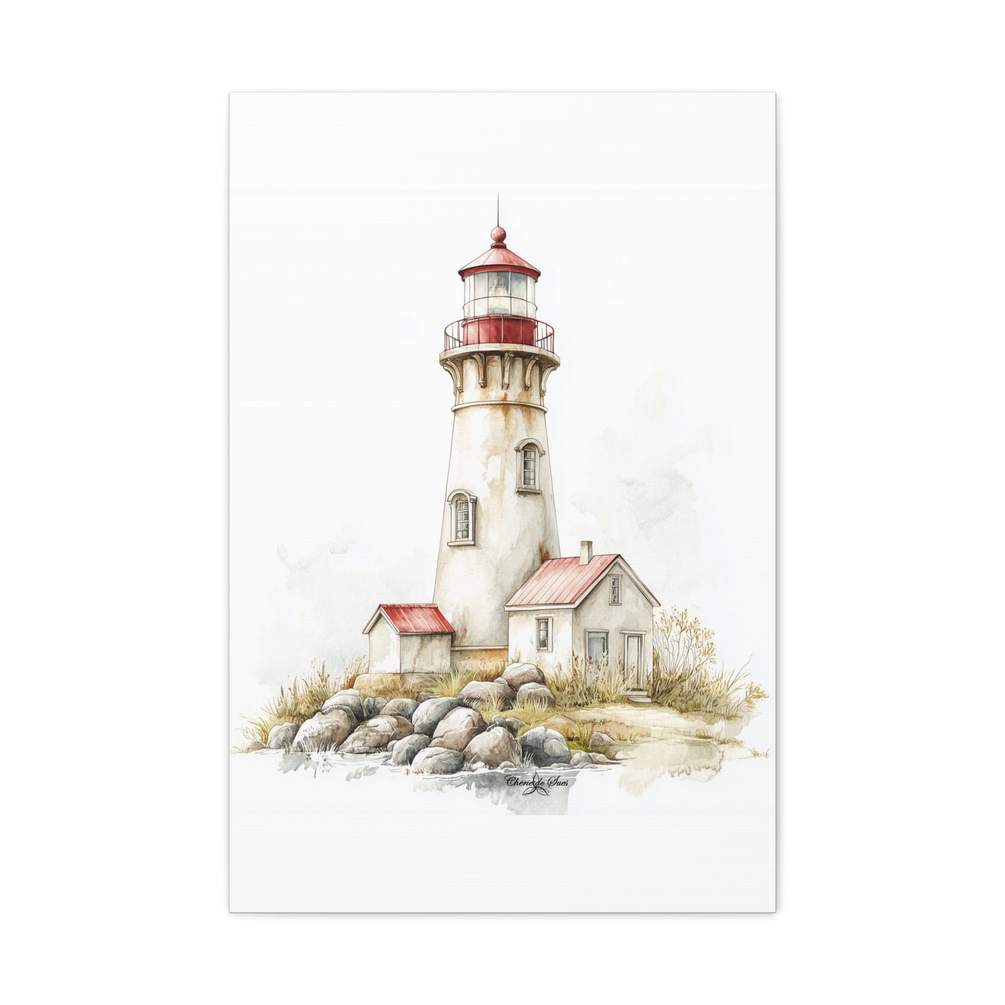 Canvas Art - Shoreline Lighthouse With Red Roof