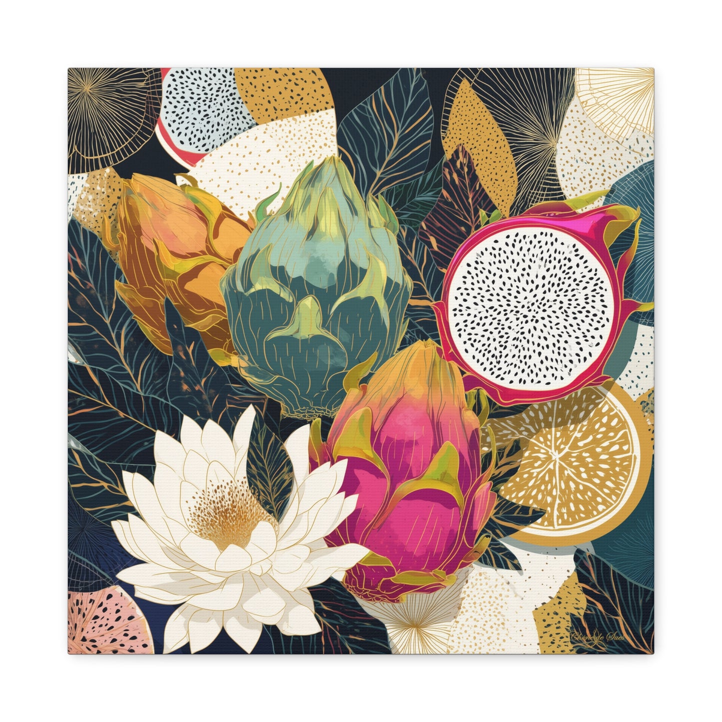 Canvas Art - Autumn Textured Harvest Dragonfruit Floral