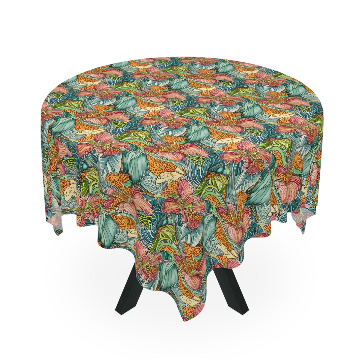 Square Tablecloth - Tropical Iris Flowers With Animal Print Abstract