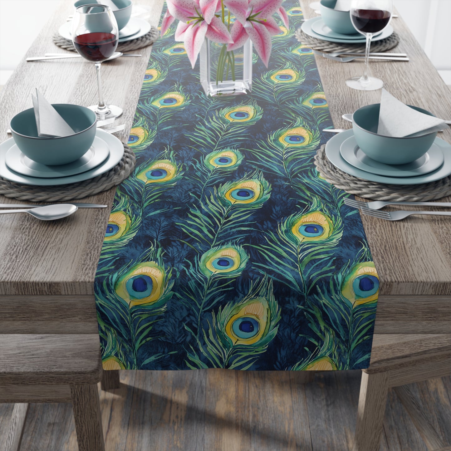 Table Runner - Elegant Peacock Feathers
