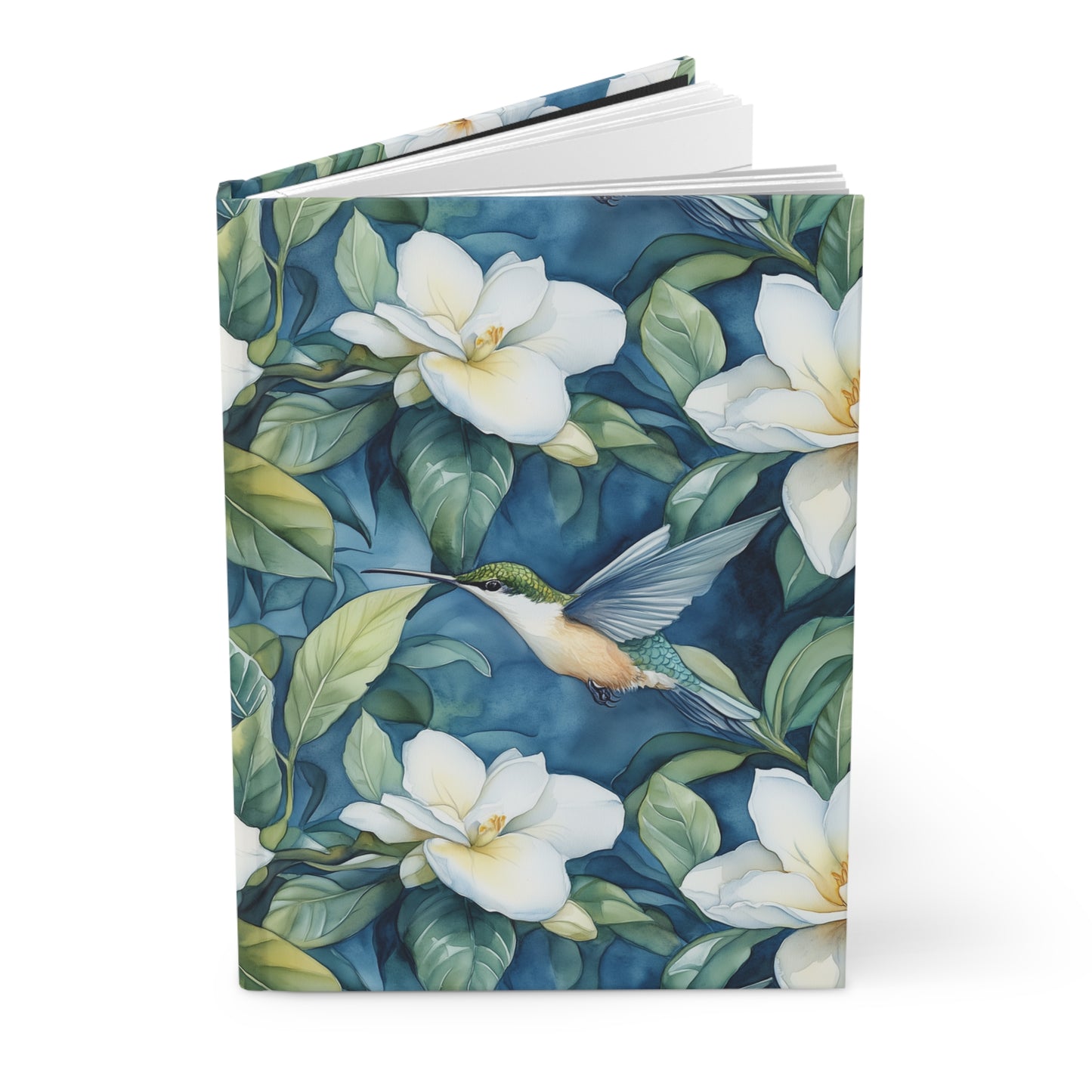 Hardcover Journal - White Gardenias Garden With Hummingbird