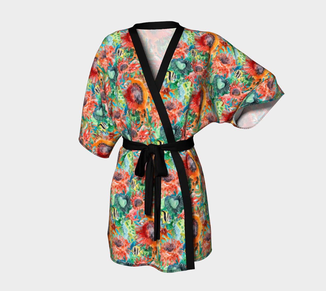 Ocean Sea Anemones And Angel Fish Short Kimono