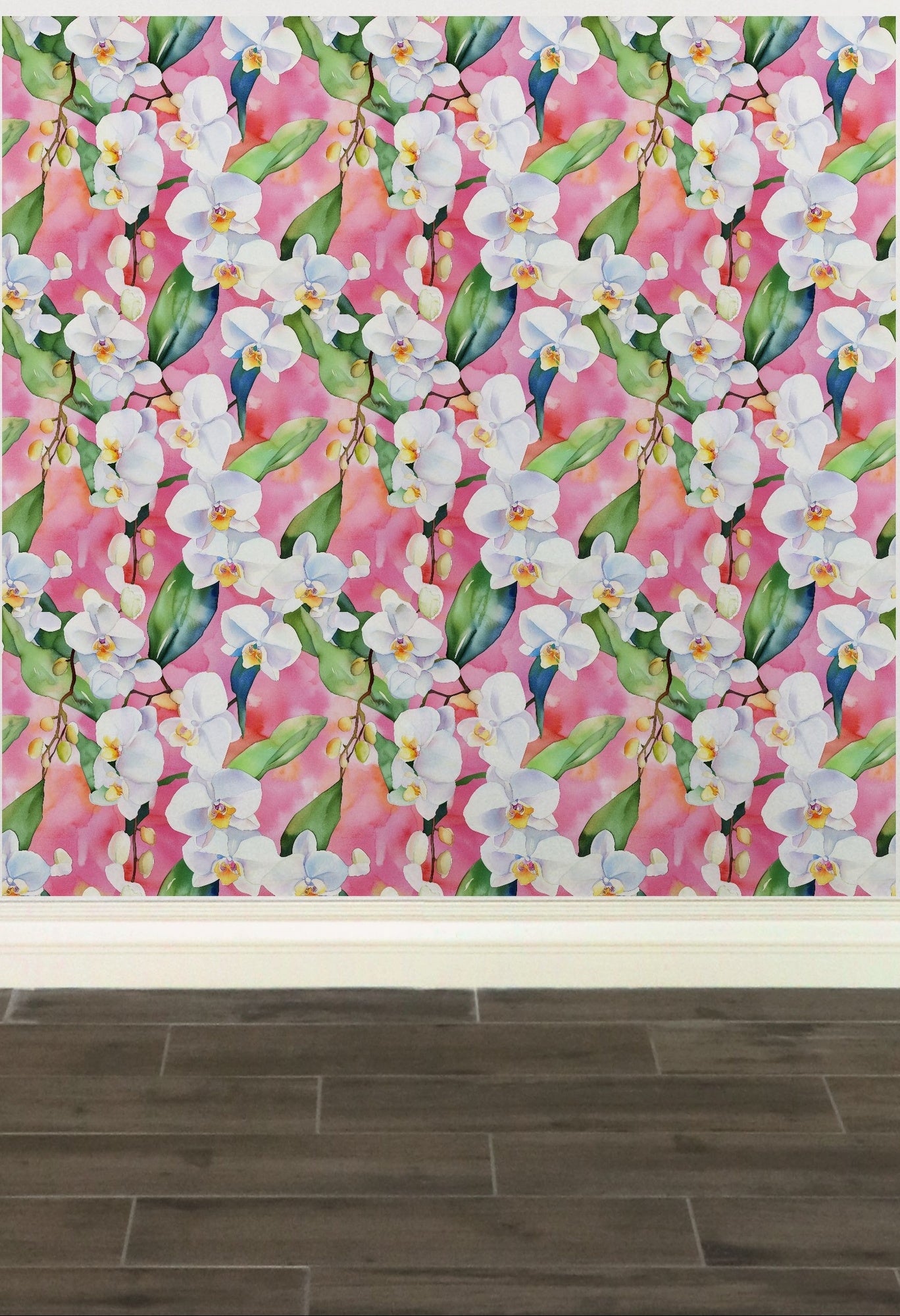 White Orchids On Pink Watercolor Wallpaper