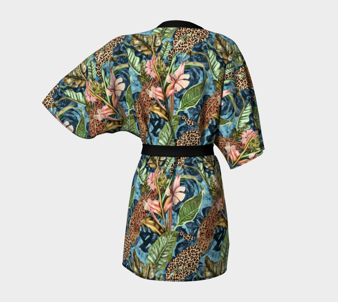 Tropical Hibiscus Animal Print Short Kimono Beach Coverup