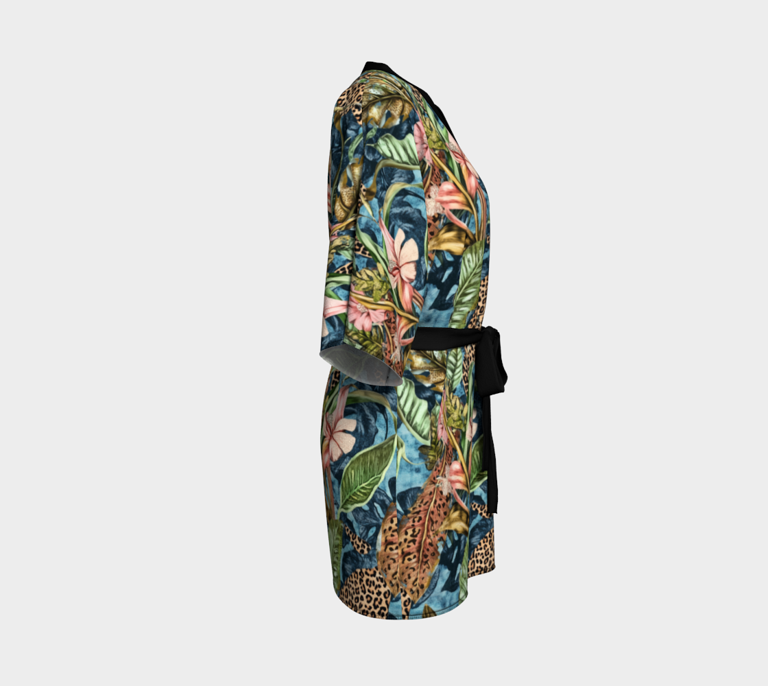 Tropical Hibiscus Leopard Animal Print Short Kimono