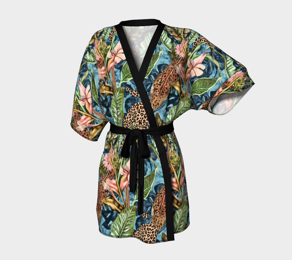 Tropical Hibiscus Leopard Animal Print Short Kimono