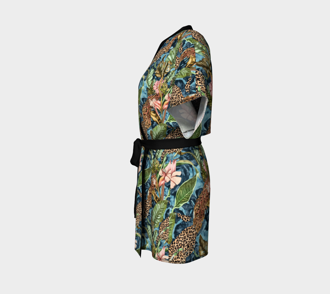 Tropical Hibiscus Animal Print Short Kimono Beach Coverup
