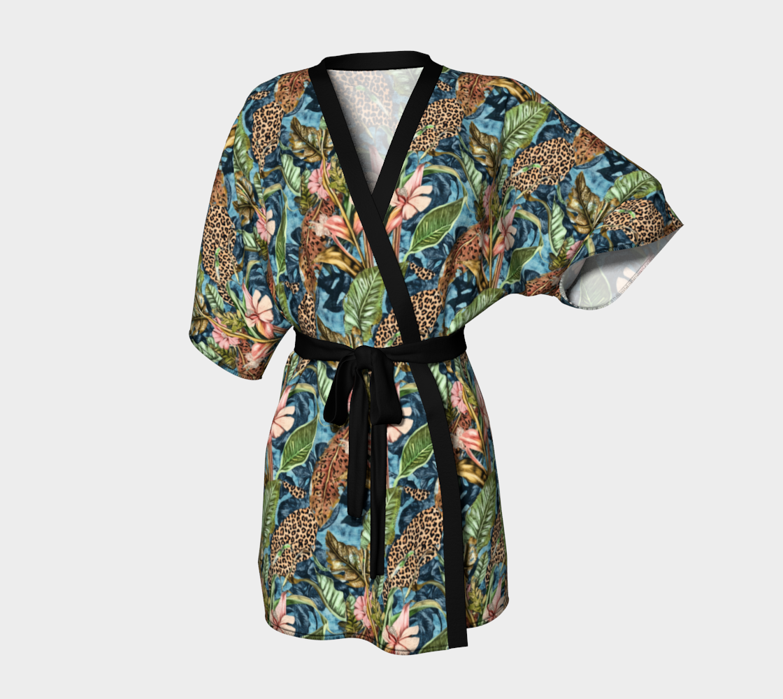 Tropical Hibiscus Animal Print Short Kimono Beach Coverup