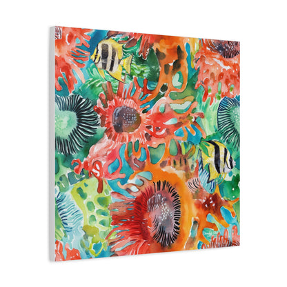 Canvas Art - Vibrant Coral Reef Sea Anemones And Angel Fish