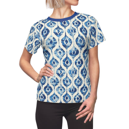 Women's Tee - Indonesian Blue and White Ink Ikat Diamonds