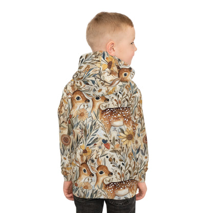 Children's Hoodie - Forest Deer In Brown, Ivory, Green And Yellow