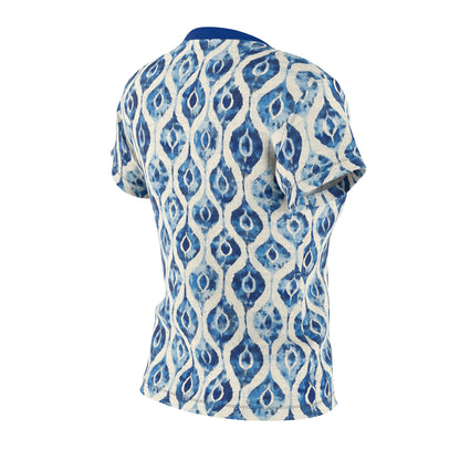 Women's Tee - Indonesian Blue and White Ink Ikat Diamonds