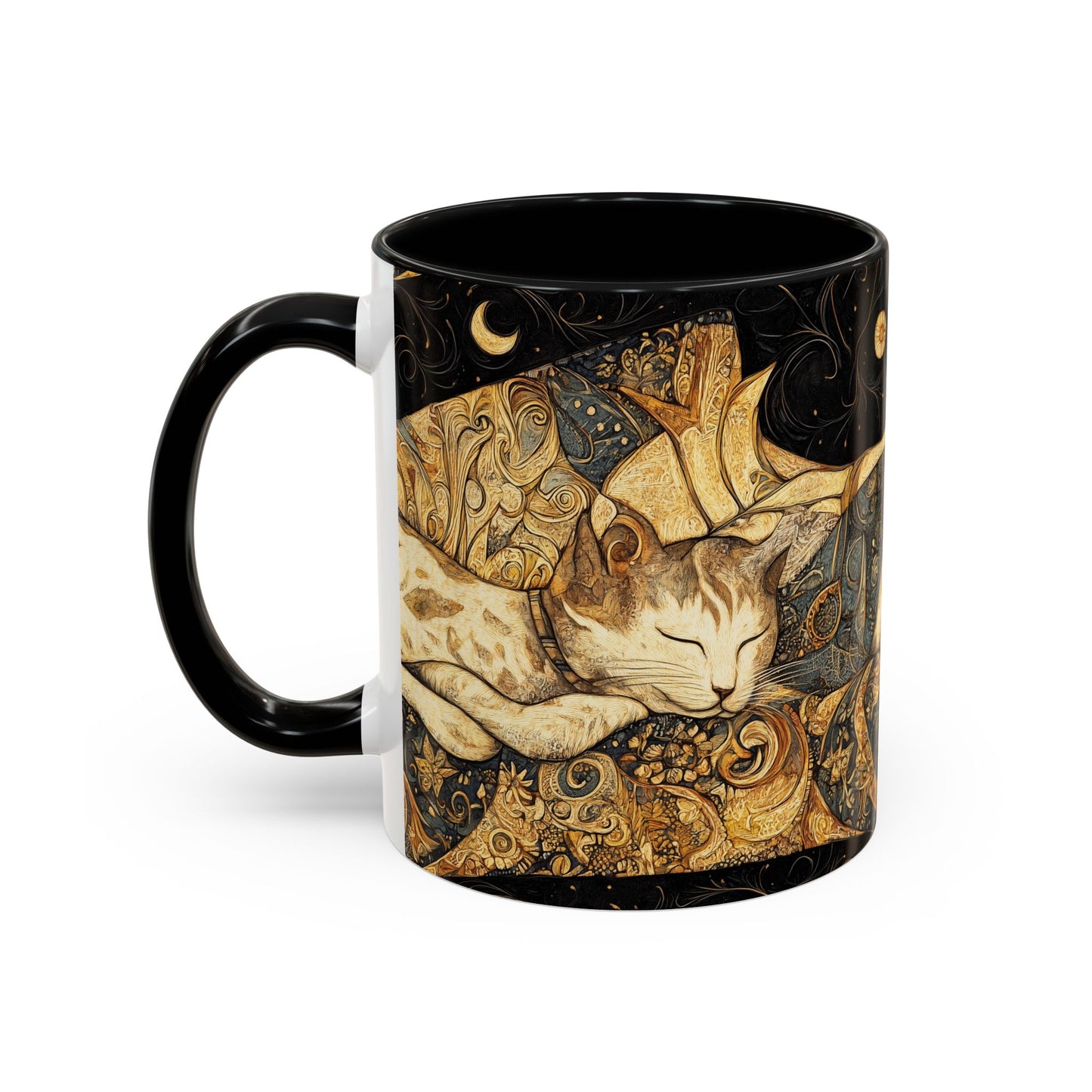 Mug 11oz & 15oz - Dreamy Cat On Persian Linens & Crescent Moon