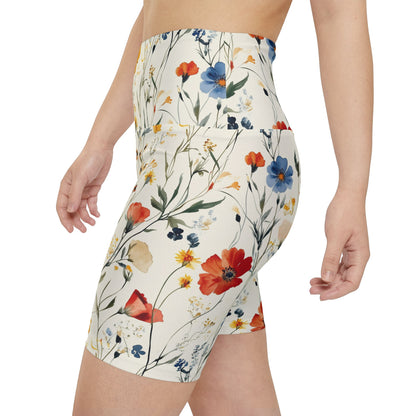 Athletic Shorts - Watercolor Boho Wildflowers On Cream