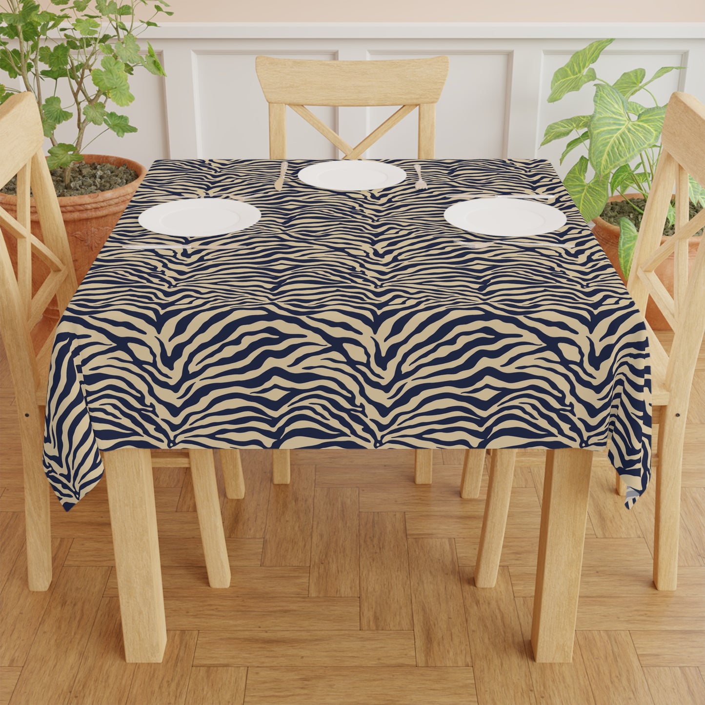 Tablecloth - Navy Zebra Print Square Table Decor