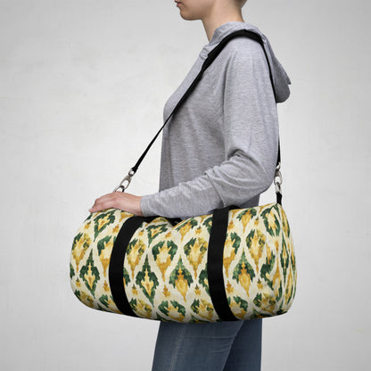 Duffel Bag - Gold And Green Ikat Teardrop Design Overnighter