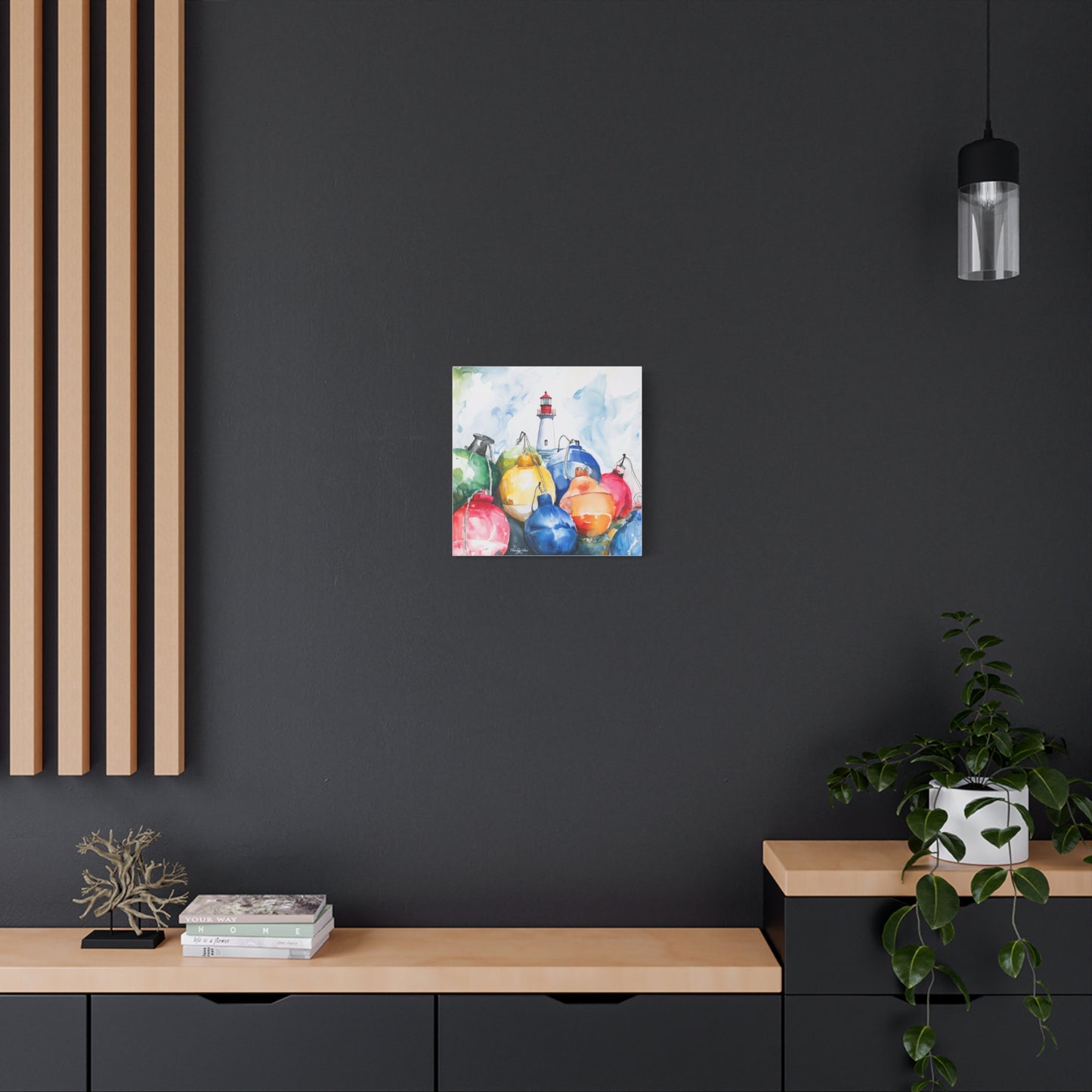 Canvas Art - Coastal Lighthouse And Colorful Buoys Wall Decor