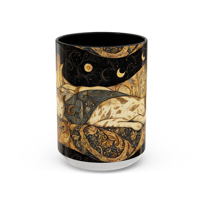 Mug 11oz & 15oz - Dreamy Cat On Persian Linens & Crescent Moon