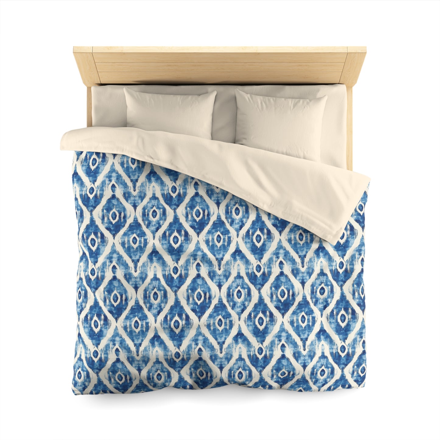 Duvet Cover - Microfiber Indonesian Blue And White Ikat Diamond Design