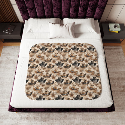 Sherpa Fleece Blanket - Country Western Rodeo Riders Cowboy Hat Design