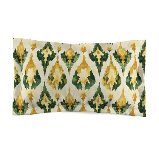 Pillow Sham - Microfiber Ikat Indonesian Design In Green And Gold