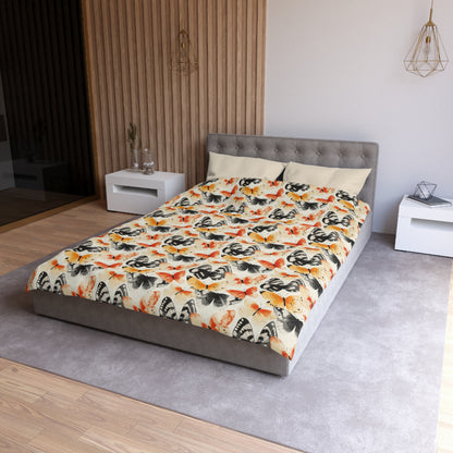 Duvet Cover - Japanese Butterflies Watercolor In Black, Orange And Yellow