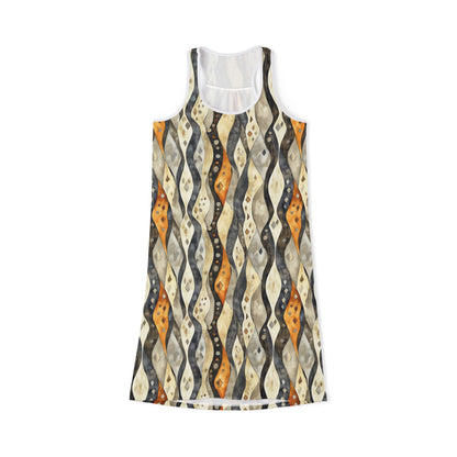 Women's Racerback Dress - Vertical Bohemian Wavy Stripes With Dots