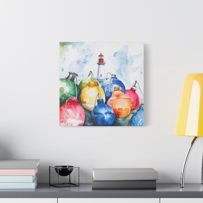 Canvas Art - Coastal Lighthouse And Colorful Buoys Wall Decor