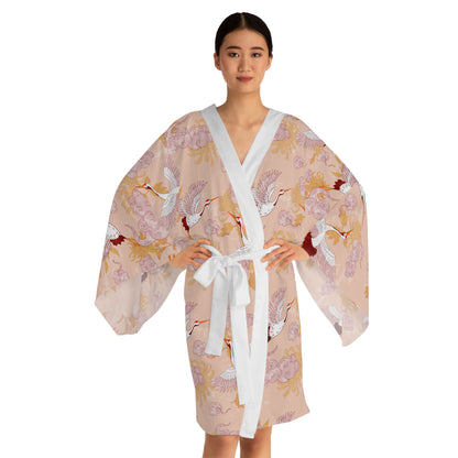 Kimono Robe - Elegant Crane Long Sleeve Bath Cover Up